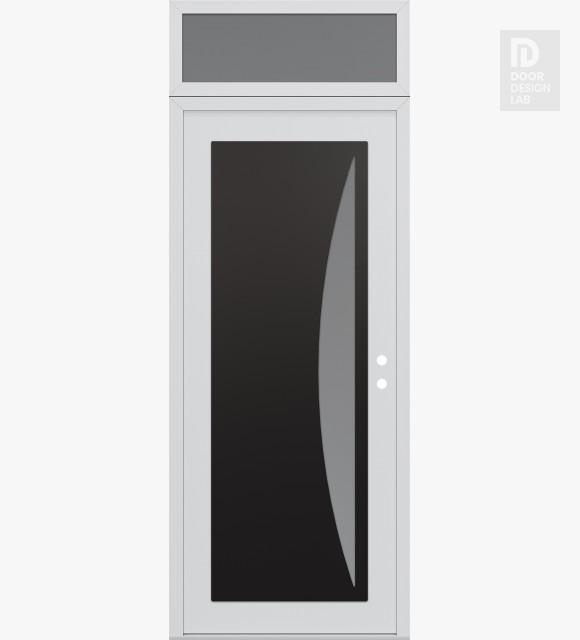 Modern Steel Front Door Diamond C13 36" x 96" white/white frosted Glass Panel black LHI with Transom frosted Glass
