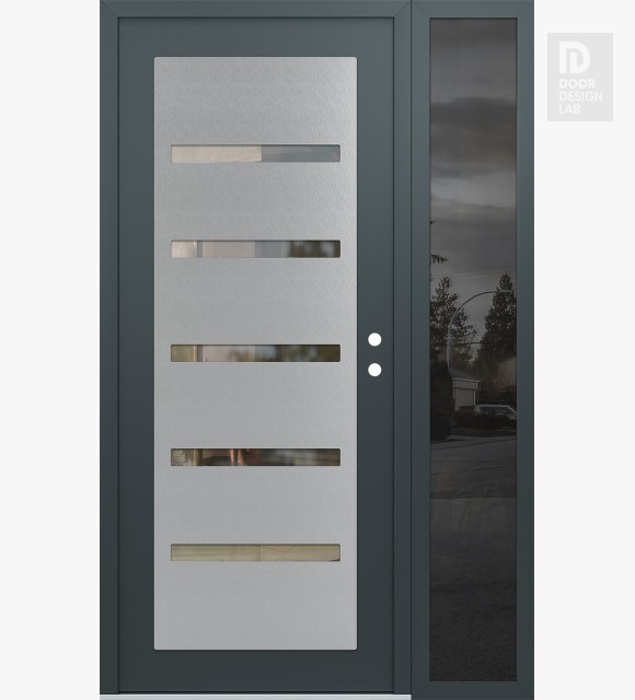 Modern Steel Front Door Diamond C7 52" x 80" anthracite/anthracite clear Glass Panel stainless steel LHI with Sidelite mirrored Glass