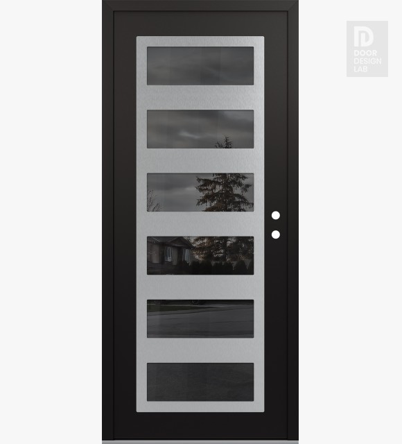 Modern Steel Front Door Diamond C9 36" x 80" black/black mirrored Glass Panel stainless steel LHI