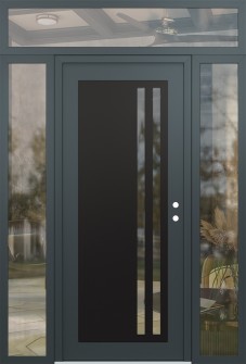 Diamond C6 64" x 96" anthracite/anthracite clear Glass Panel black LHI with 2 Sidelites and Transom clear Glass