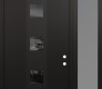 Modern Steel Front Door DIAMOND A12 52" X 96" BLACK/BLACK MIRRORED GLASS PANEL BLACK LHI WITH SIDELITE AND TRANSOM FROSTED GLASS