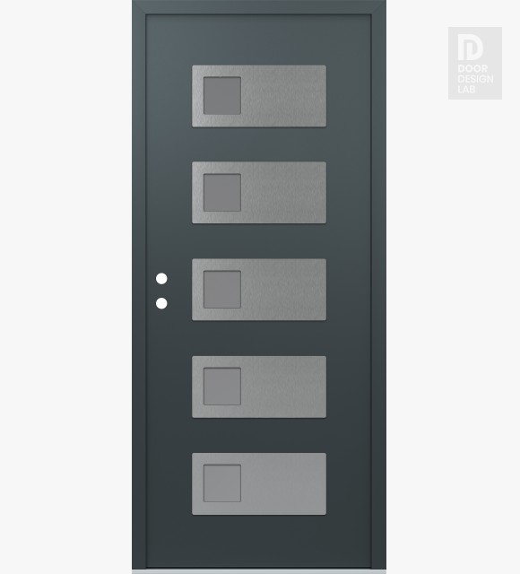 Modern Steel Front Door Diamond D2 36" x 80" anthracite/anthracite frosted Glass Panel stainless steel RHI