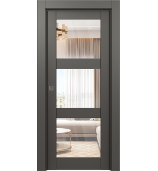Avon 3 Lite Clear Vetro Gray Matte Pocket doors
