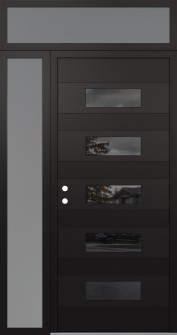 Diamond D5 50" x 96" black/black mirrored Glass Panel black RHI with Sidelite and Transom frosted Glass