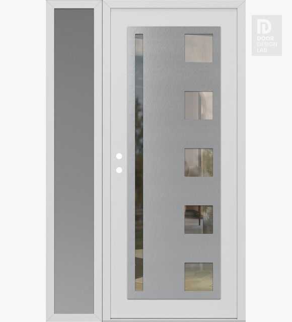 Modern Steel Front Door Diamond C3 48" x 80" white/white clear Glass Panel stainless steel RHI with Sidelite frosted Glass