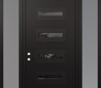 Modern Steel Front Door Diamond D4 64" x 96" black/black mirrored Glass Panel black RHI with 2 Sidelites and Transom frosted Glass
