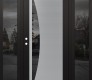 Modern Steel Front Door Diamond C13 68" x 80" black/black mirrored Glass Panel stainless steel RHI with 2 Sidelites mirrored Glass