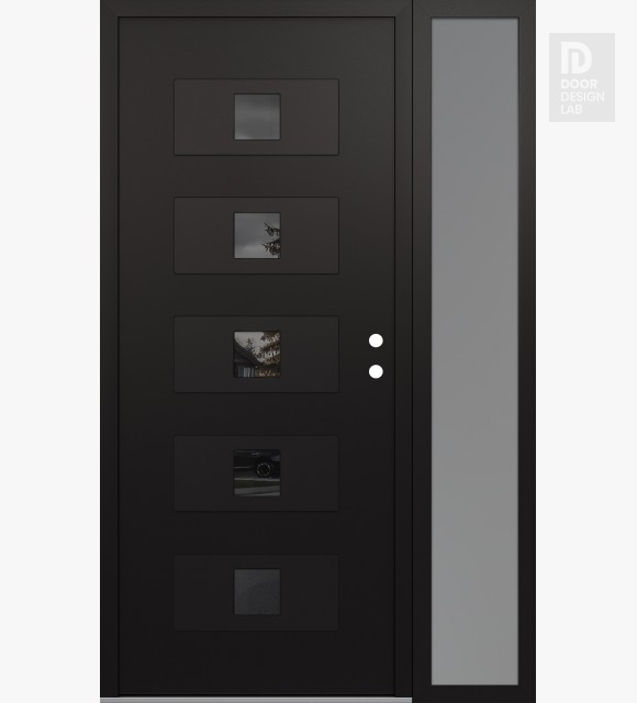 Modern Steel Front Door Diamond D8 50" x 80" black/black mirrored Glass Panel black LHI with Sidelite frosted Glass