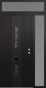 DIAMOND A6 52" X 96" BLACK/BLACK MIRRORED GLASS PANEL BLACK LHI WITH SIDELITE AND TRANSOM FROSTED GLASS