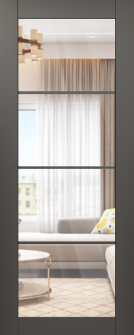 DOOR SLAB AVON 4 LITE CLEAR VETRO GRAY MATTE 18" X 80" X 1 3/4" TEMPERED CLEAR GLASS