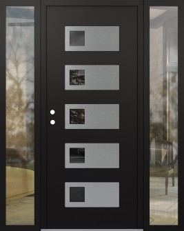 Diamond D2 64" x 80" black/black mirrored Glass Panel stainless steel RHI with 2 Sidelites clear Glass