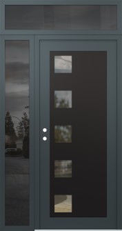 Diamond C5 52" x 96" anthracite/anthracite clear Glass Panel black RHI with Sidelite and Transom mirrored Glass