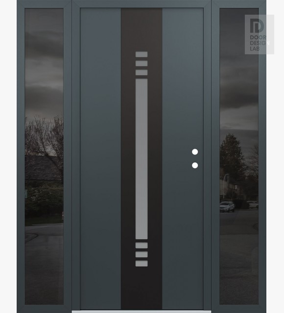 Modern Steel Front Door DIAMOND A5 68" X 80" ANTHRACITE/ANTHRACITE FROSTED GLASS PANEL BLACK LHI WITH 2 SIDELITES MIRRORED GLASS