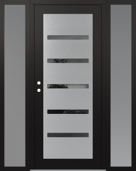 Diamond C7 60" x 80" black/black mirrored Glass Panel stainless steel RHI with 2 Sidelites frosted Glass