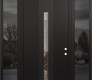 Modern Steel Front Door DIAMOND A2 64" X 96" BLACK/BLACK CLEAR GLASS PANEL BLACK LHI WITH 2 SIDELITES AND TRANSOM MIRRORED GLASS