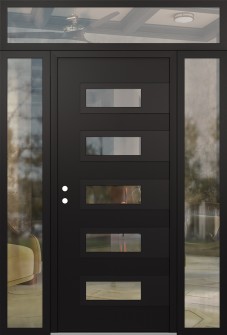 Diamond D3 68" x 96" black/black clear Glass Panel black RHI with 2 Sidelites and Transom clear Glass