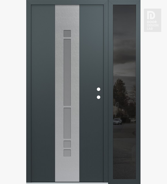 Modern Steel Front Door DIAMOND A3 52" X 80" ANTHRACITE/ANTHRACITE FROSTED GLASS PANEL STAINLESS STEEL LHI WITH SIDELITE MIRRORED GLASS