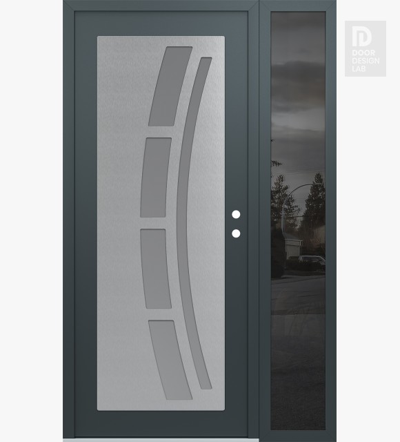 Modern Steel Front Door Diamond C12 50" x 80" anthracite/anthracite frosted Glass Panel stainless steel LHI with Sidelite mirrored Glass