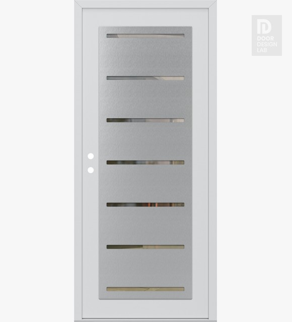 Modern Steel Front Door Diamond C11 36" x 80" white/white clear Glass Panel stainless steel RHI
