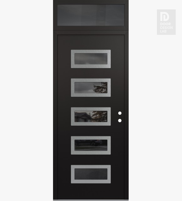 Modern Steel Front Door Diamond D1 36" x 96" black/black mirrored Glass Panel stainless steel LHI with Transom mirrored Glass