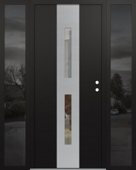 DIAMOND A6 64" X 80" BLACK/BLACK CLEAR GLASS PANEL STAINLESS STEEL LHI WITH 2 SIDELITES MIRRORED GLASS