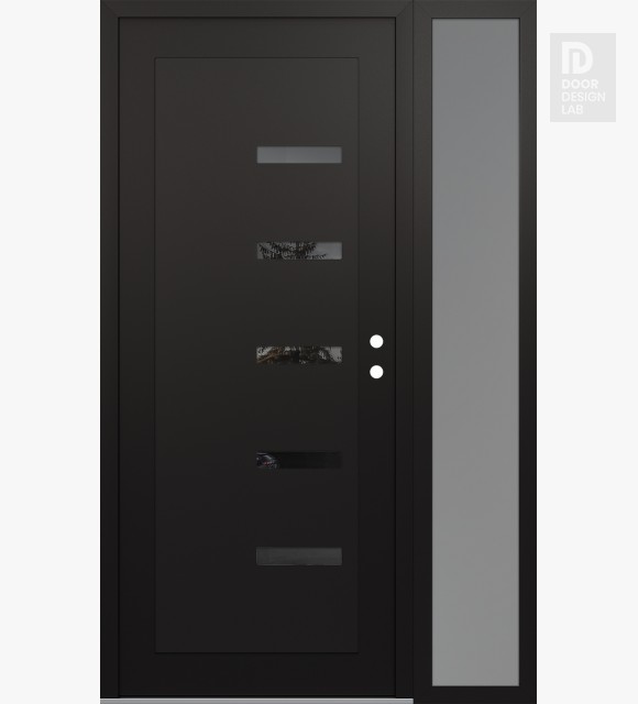 Modern Steel Front Door Diamond C8 52" x 80" black/black mirrored Glass Panel black LHI with Sidelite frosted Glass