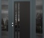 Modern Steel Front Door Diamond C6 64" x 96" anthracite/anthracite mirrored Glass Panel black RHI with 2 Sidelites and Transom mirrored Glass
