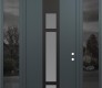 Modern Steel Front Door DIAMOND A9 64" X 96" ANTHRACITE/ANTHRACITE FROSTED GLASS PANEL BLACK LHI WITH 2 SIDELITES AND TRANSOM MIRRORED GLASS