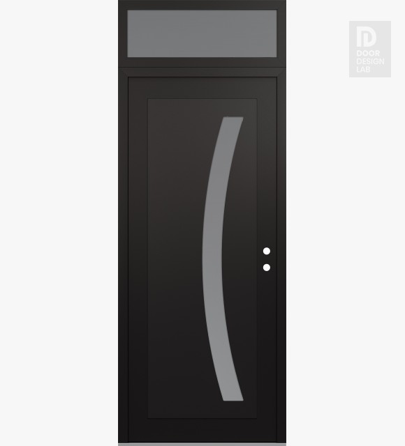 Modern Steel Front Door Diamond C4 36" x 96" black/white frosted Glass Panel black LHI with Transom frosted Glass