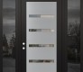 Modern Steel Front Door Diamond C7 68" x 96" black/black clear Glass Panel stainless steel RHI with 2 Sidelites and Transom mirrored Glass