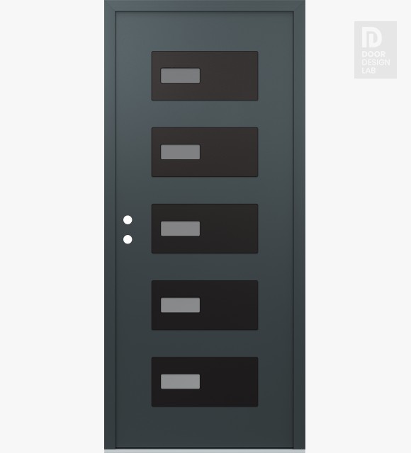 Modern Steel Front Door Diamond D7 36" x 80" anthracite/anthracite frosted Glass Panel black RHI