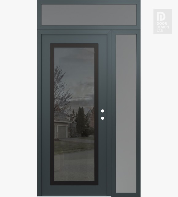 Modern Steel Front Door Diamond C1 48" x 96" anthracite/anthracite mirrored Glass Panel black LHI with Sidelite and Transom frosted Glass