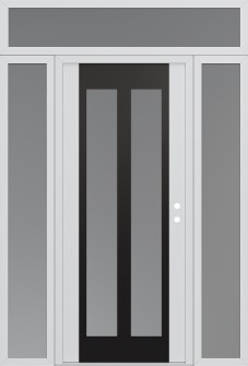 Diamond C14 68" x 96" white/white frosted Glass Panel black LHI with 2 Sidelites and Transom frosted Glass