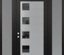 Modern Steel Front Door Diamond C5 60" x 96" black/black mirrored Glass Panel stainless steel RHI with 2 Sidelites and Transom frosted Glass