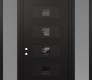 Modern Steel Front Door Diamond D8 68" x 96" black/black mirrored Glass Panel black RHI with 2 Sidelites and Transom frosted Glass