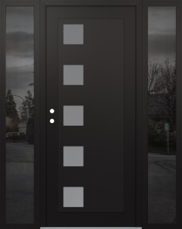 Diamond C5 68" x 80" black/white frosted Glass Panel black RHI with 2 Sidelites mirrored Glass