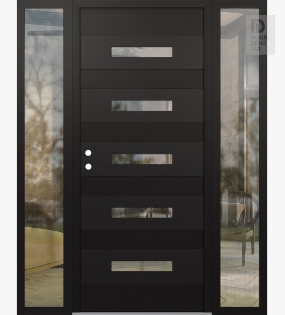 Modern Steel Front Door Diamond D9 68" x 80" black/black clear Glass Panel black RHI with 2 Sidelites clear Glass