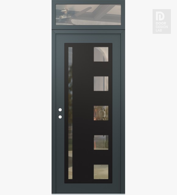 Modern Steel Front Door Diamond C3 36" x 96" anthracite/anthracite clear Glass Panel black RHI with Transom clear Glass