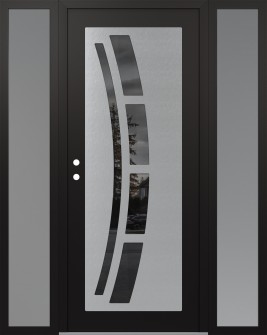 Diamond C12 68" x 80" black/black mirrored Glass Panel stainless steel RHI with 2 Sidelites frosted Glass