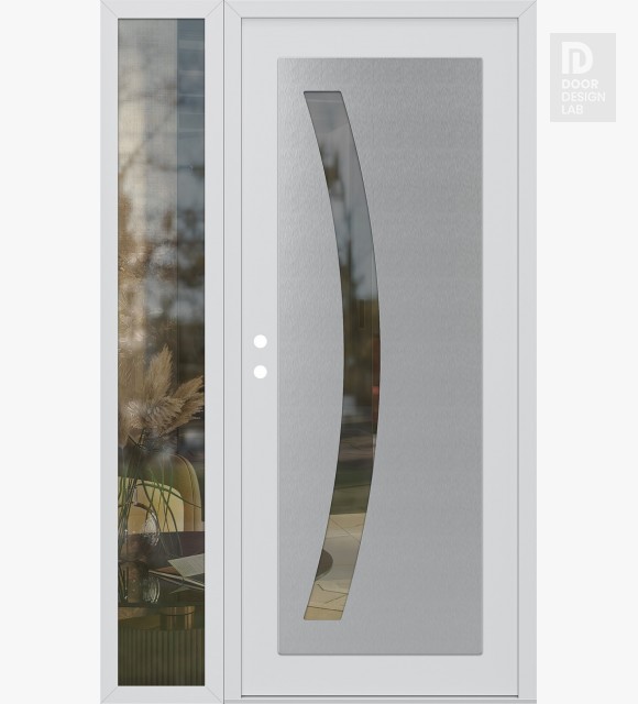 Modern Steel Front Door Diamond C4 52" x 80" white/white clear Glass Panel stainless steel RHI with Sidelite clear Glass