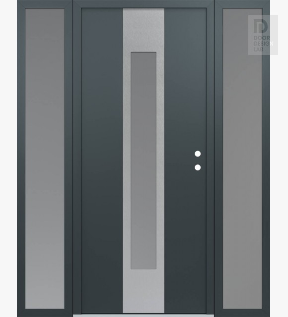 Modern Steel Front Door DIAMOND A1 60" X 80" ANTHRACITE/ANTHRACITE FROSTED GLASS PANEL STAINLESS STEEL LHI WITH 2 SIDELITES FROSTED GLASS