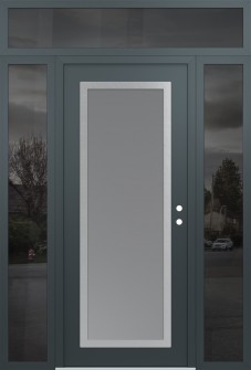 Diamond C1 68" x 96" anthracite/anthracite frosted Glass Panel stainless steel LHI with 2 Sidelites and Transom mirrored Glass