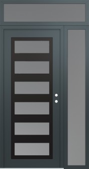 Diamond C9 48" x 96" anthracite/anthracite frosted Glass Panel black LHI with Sidelite and Transom frosted Glass