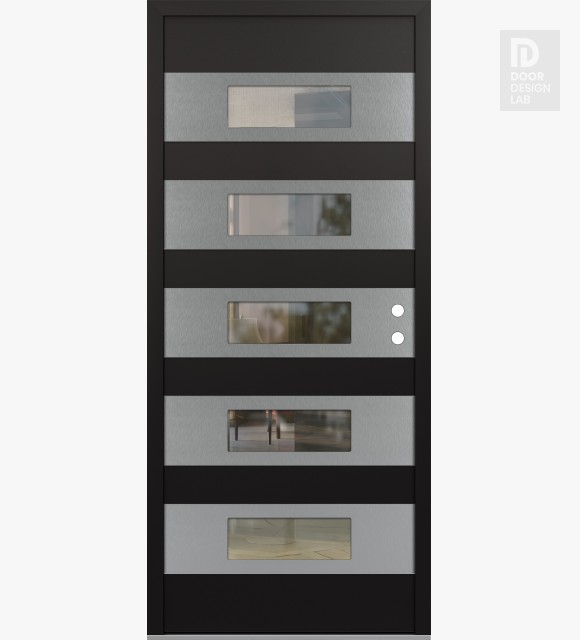 Modern Steel Front Door Diamond D5 36" x 80" black/black clear Glass Panel stainless steel LHI