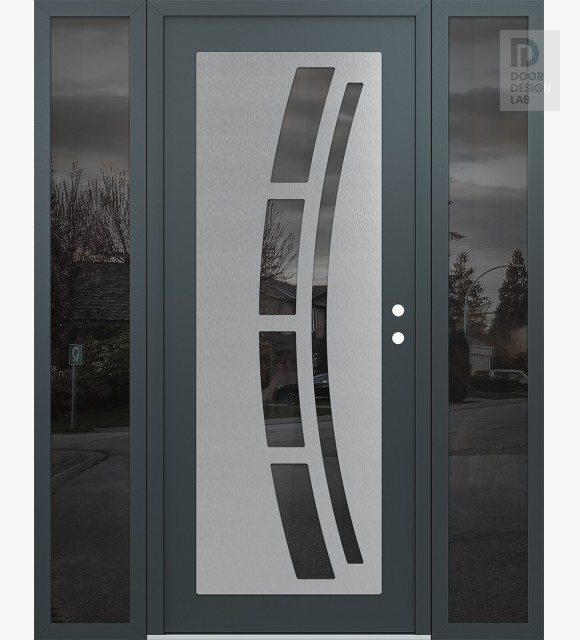 Modern Steel Front Door Diamond C12 64" x 80" anthracite/anthracite mirrored Glass Panel stainless steel LHI with 2 Sidelites mirrored Glass