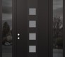 Modern Steel Front Door DIAMOND A13 64" X 96" BLACK/WHITE FROSTED GLASS PANEL BLACK RHI WITH 2 SIDELITES AND TRANSOM MIRRORED GLASS