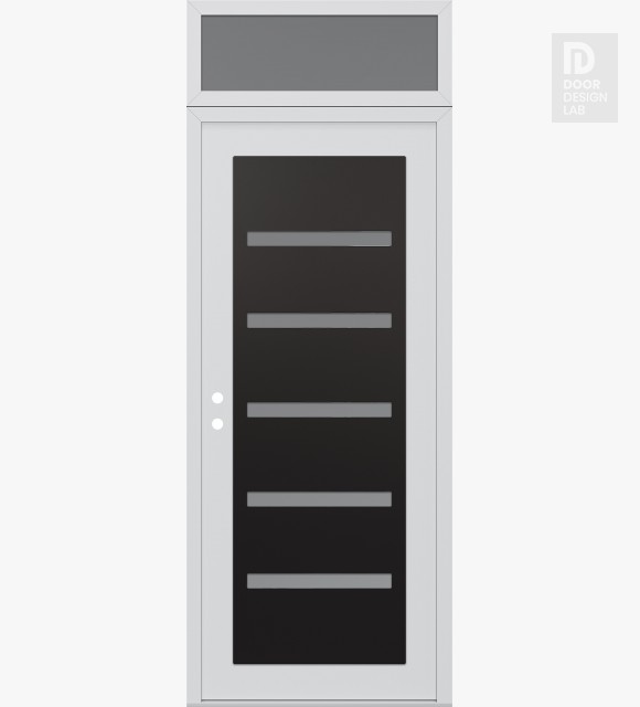 Modern Steel Front Door Diamond C7 36" x 96" white/white frosted Glass Panel black RHI with Transom frosted Glass