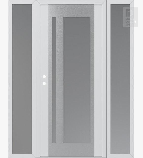 Modern Steel Front Door Diamond C15 64" x 80" white/white frosted Glass Panel stainless steel RHI with 2 Sidelites frosted Glass