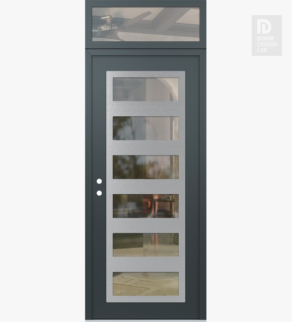 Modern Steel Front Door Diamond C9 36" x 96" anthracite/anthracite clear Glass Panel stainless steel RHI with Transom clear Glass