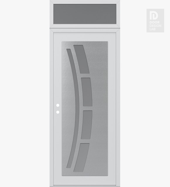 Modern Steel Front Door Diamond C12 36" x 96" white/white frosted Glass Panel stainless steel RHI with Transom frosted Glass